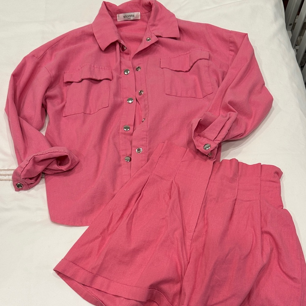Storets Pink Button-Up Shirt and Shorts Set